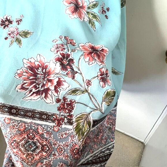 LIVE TO BE SPOILED AQUA FLORAL SEMI-SHEER KIMONO JACKET POP-OVER COVER-UP SIZE S - Picture 9 of 11